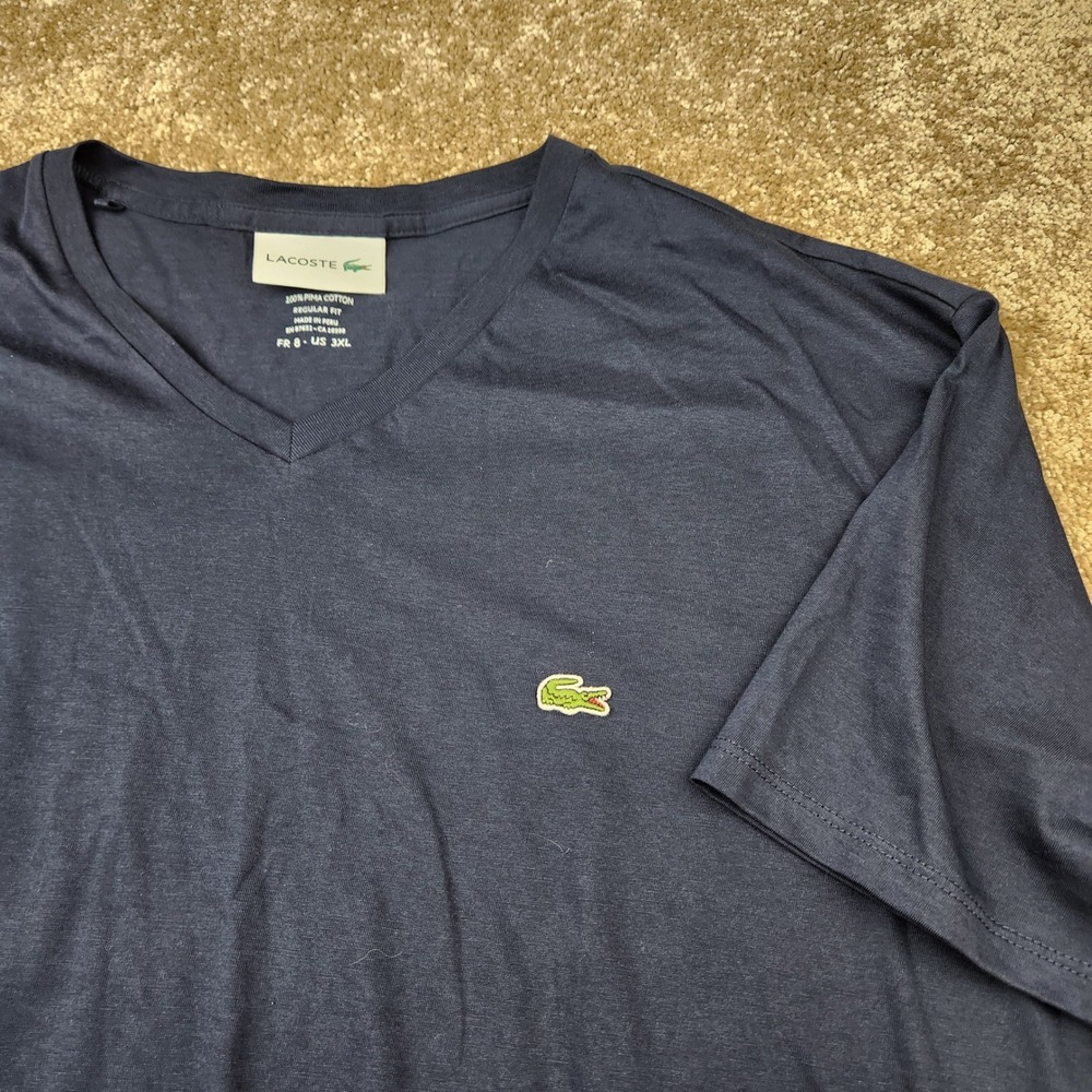 Lacoste Mens 3XL Navy Blue V-Neck Pima Cotton Regular Fit T-Shirt TH6710-51